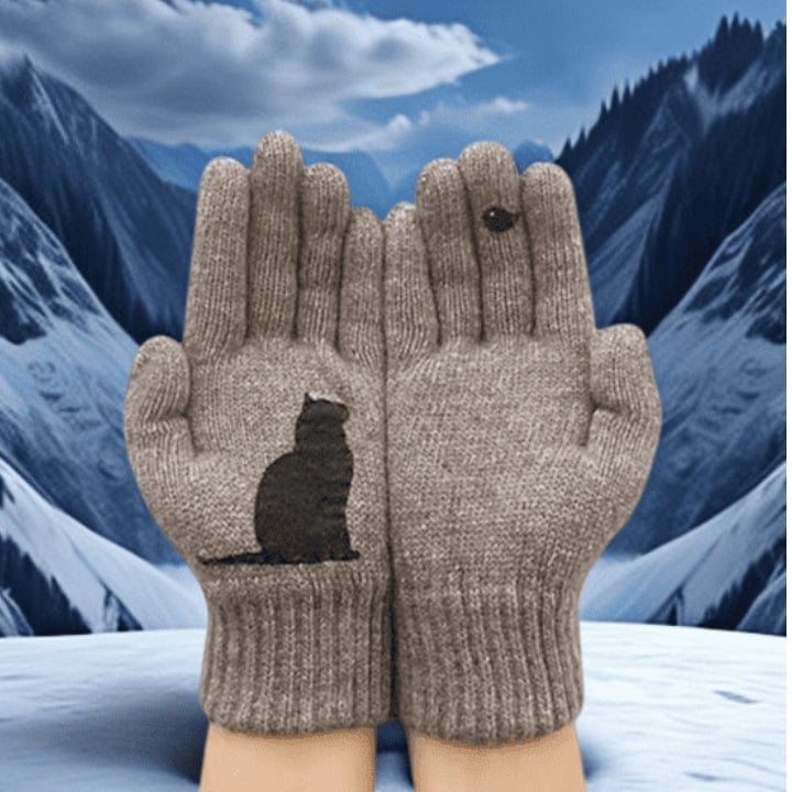 Gants doux à motif chat