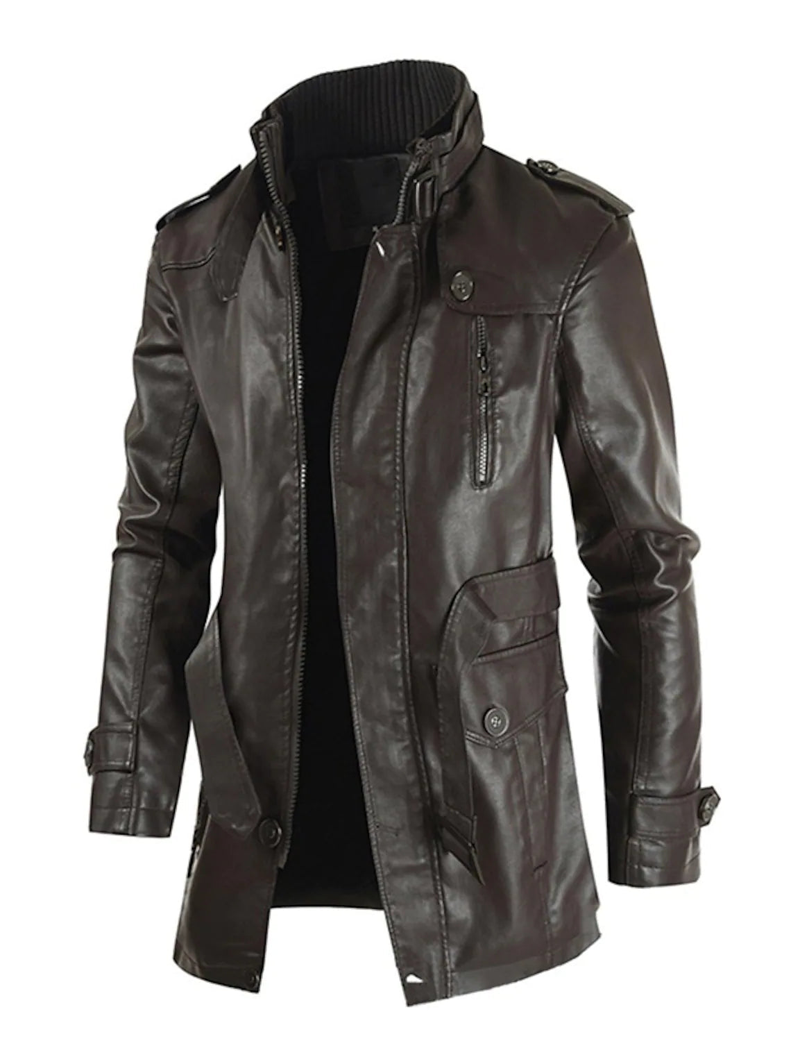 Manteau long en cuir vintage pour hommes