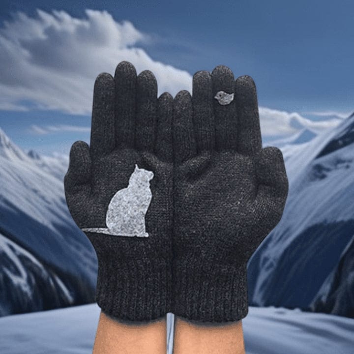 Gants doux à motif chat