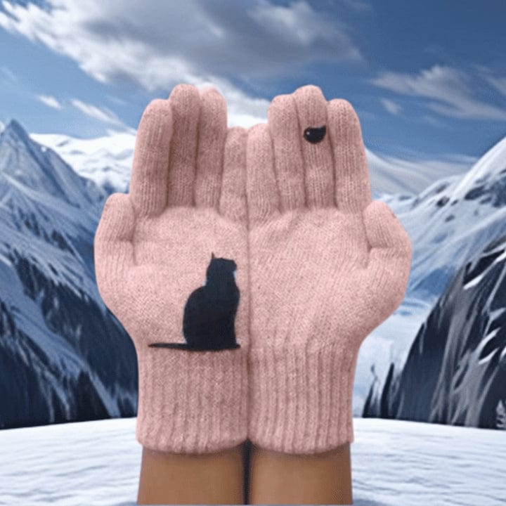 Gants doux à motif chat